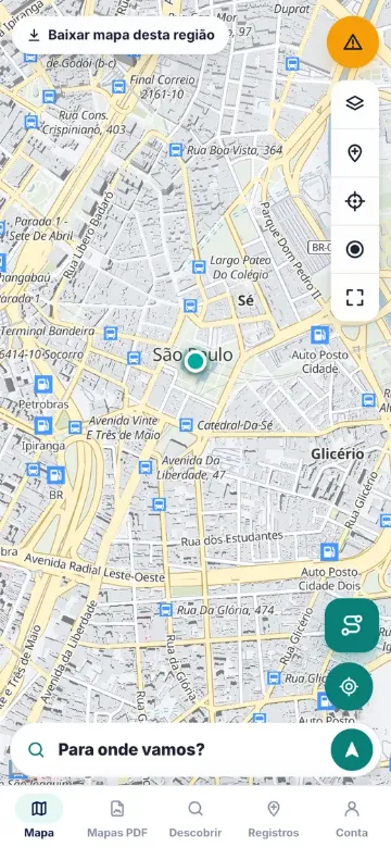 Tela do app com o botão Baixar mapa desta região